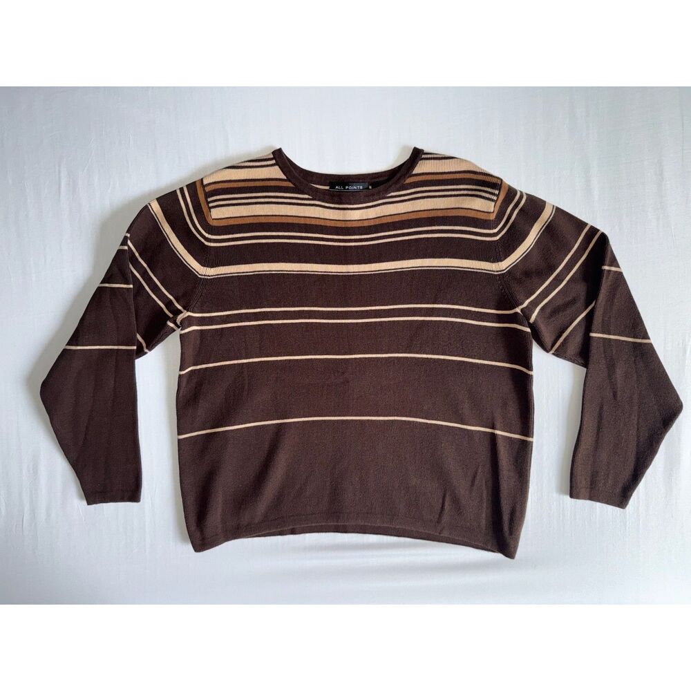 All Points Brown Striped Knit Sweater | Y2K | Size XL